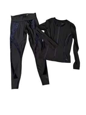 Puma Black Long-Sleeve velvet Top and Leggings Active Set